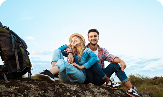 Traveling couple outdoors